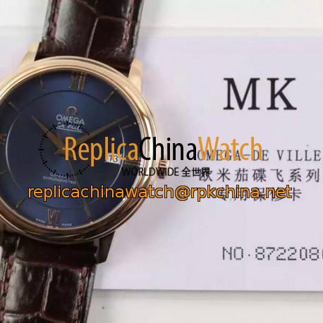 Replica Omega De Ville 39MM Rose Gold Blue Dial Swiss 2500