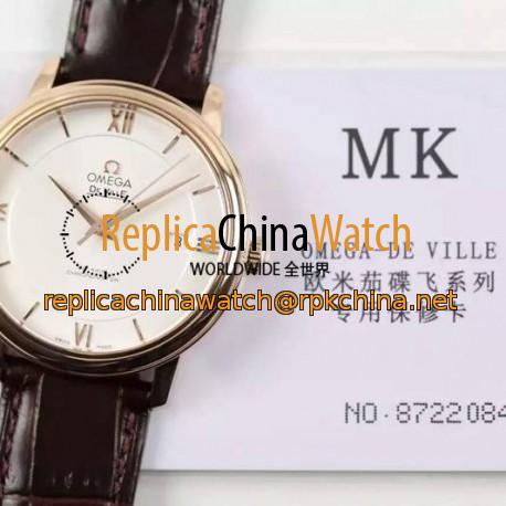 Replica Omega De Ville 39MM Rose Gold White Dial Swiss 2500