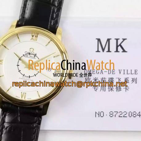 Replica Omega De Ville 39MM Yellow Gold White Dial Swiss 2500