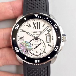 Replica Calibre De Cartier Diver 42MM JF Stainless Steel White Dial A23J