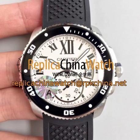 Replica Calibre De Cartier Diver 42MM JF Stainless Steel White Dial A23J