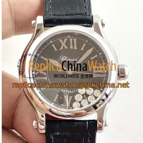 Replica Chopard Happy Sport 36MM Automatic 278475-3014 N Stainless Steel Black & Diamond Dial Swiss 2892