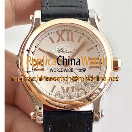 Replica Chopard Happy Sport 36MM Automatic 278559-6001 N Stainless Steel & Rose Gold Silver & Diamond Dial Swiss 2892