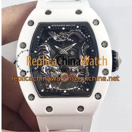 Replica Richard Mille RM051-01 Tiger & Dragon KV White Ceramic Skeleton Dial M8215