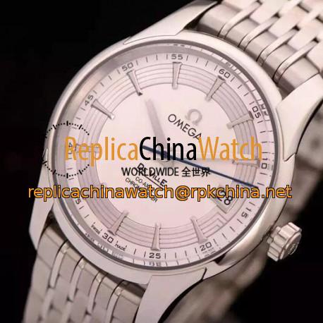 Replica Omega De Ville 41MM Stainless Steel White Dial Swiss 8500