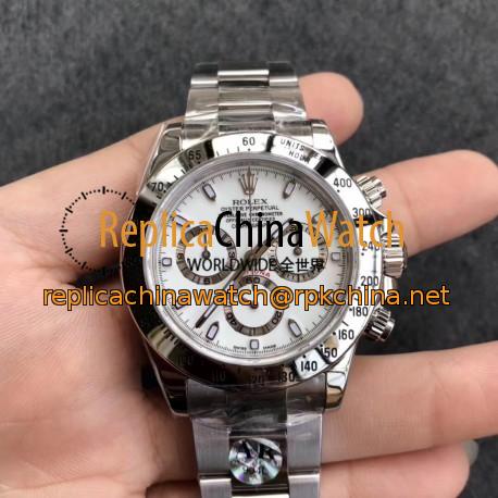 Replica Rolex Daytona Cosmograph 116520 AR V2 Stainless Steel 904L White Dial Swiss 4130 Run 6@SEC