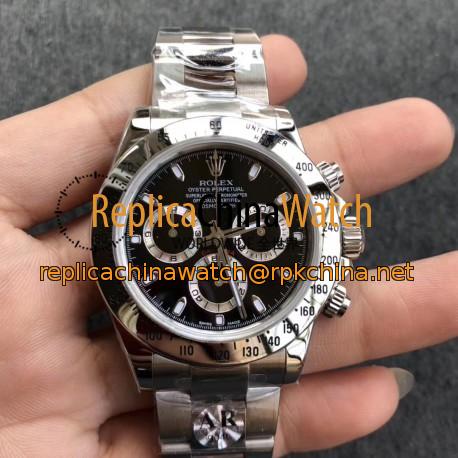 Replica Rolex Daytona Cosmograph 116520 AR V2 Stainless Steel 904L Black Dial Swiss 4130 Run 6@SEC