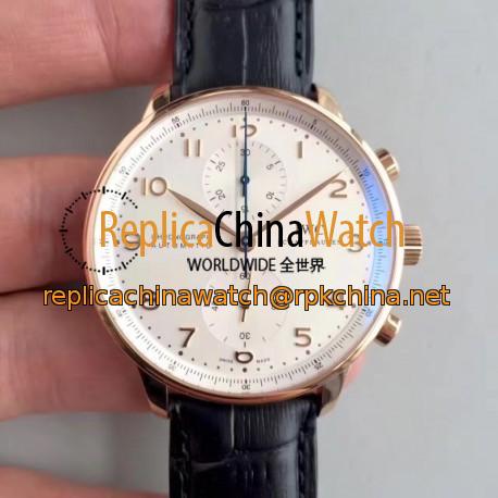 Replica IWC Portugieser Chronograph IW371480 ZF Rose Gold White Dial Swiss 7750