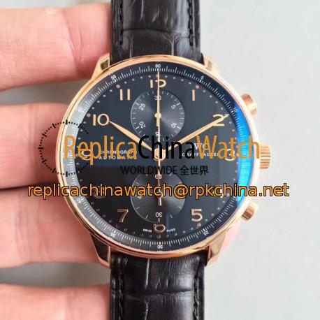 Replica IWC Portugieser Chronograph IW371482 ZF Rose Gold Black Dial Swiss 7750