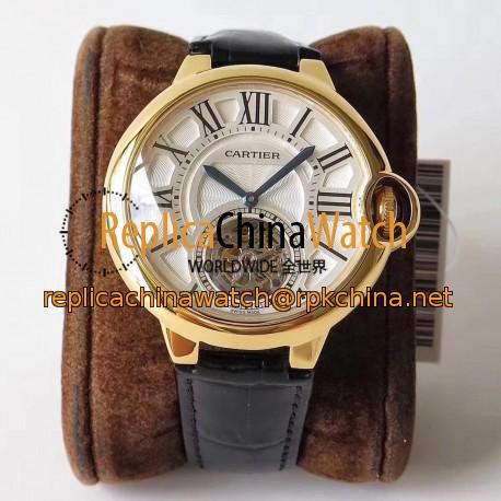 Replica Ballon Bleu De Cartier Flying Tourbillon W6920001 N Yellow Gold Silver Dial Swiss 9452MC