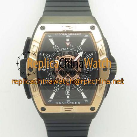 Replica Franck Muller Skafander SKF 46 DV SC DT N Ceramic & Rose Gold Black Skeleton Dial M8215