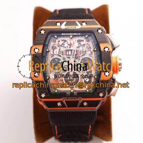 Replica Richard Mille RM011-03 McLaren Automatic Flyback Chronograph KV Brown & Orange Forged Carbon Skeleton Dial Swiss 7750