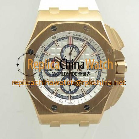 Replica Audemars Piguet Royal Oak Offshore Chronograph 2017 26408OR.OO.A010CA.01 JF V2 Rose Gold White Dial Swiss 3126