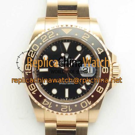 Replica Rolex GMT-Master II 126715CHNR AR Stainless Steel 904L With 24K Rose Gold Wrapped Black Dial Swiss 2836-2