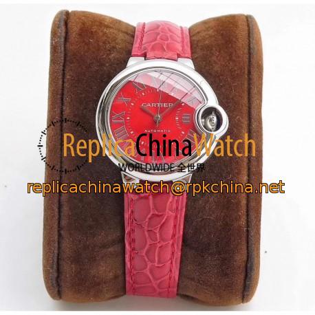 Replica Ballon Bleu De Cartier 33MM WSBB0022 TW Stainless Steel Red Dial Seiko NH05A