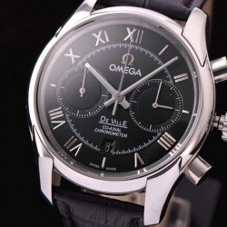 Replica Omega De Ville 42MM Chronograph Stainless Steel Black Dial Swiss 9300