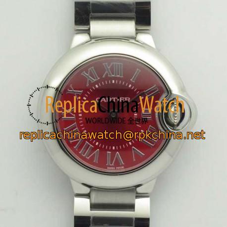 Replica Ballon Bleu De Cartier Ladies 33MM  WSBB0022 V6 Stainless Steel Red Dial Swiss Ronda Quartz