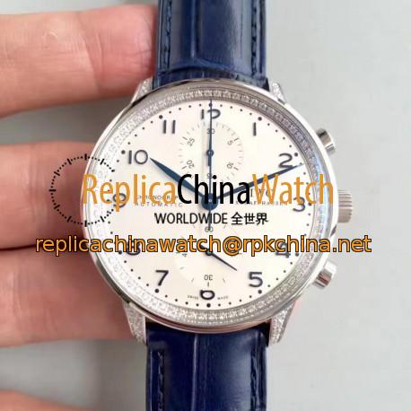 Replica IWC Portugieser Chronograph IW371445 ZF Stainless Steel & Diamonds White Dial Swiss 7750