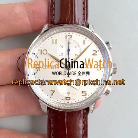 Replica IWC Portugieser Chronograph IW371445 ZF Stainless Steel & Diamonds White Dial Swiss 7750