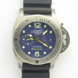 Replica Panerai Luminor Submersible 1950 3 Days GMT Special Edition Pole2Pole PAM719 VS V2 Titanium Blue Dial Swiss P9001