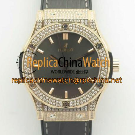 Replica Hublot Classic Fusion King Gold Pave 42MM 511.OX.1181.LR.1704 F16 Rose Gold & Diamonds Grey Dial Swiss 2892