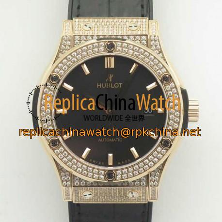 Replica Hublot Classic Fusion King Gold Pave 42MM 511.OX.1181.LR.1704 F16 Rose Gold & Diamonds Black Dial Swiss 2892