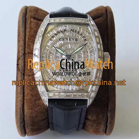 Replica Franck Muller Cintree Curvex 8880 CC AT D ABF Stainless Steel & Diamonds Diamond Dial Swiss 2824-2