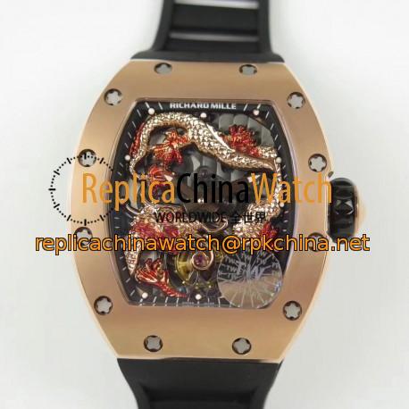 Replica Richard Mille RM057 Tourbillon Dragon  Jackie Chan TW Rose Gold Black & Rose Gold Skeleton Dial  Swiss Tourbillon