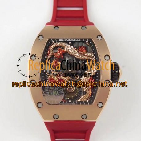 Replica Richard Mille RM057 Tourbillon Dragon  Jackie Chan TW Rose Gold Black & Rose Gold Skeleton Dial  Swiss Tourbillon