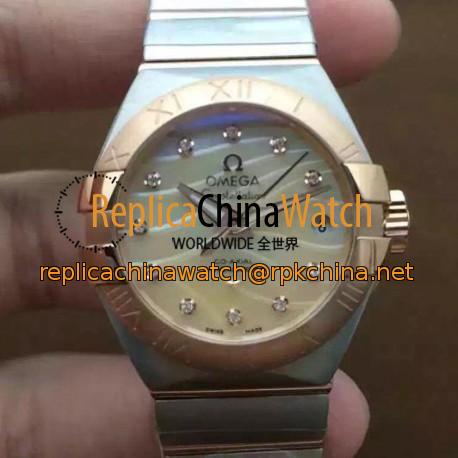 Replica Omega Constellation Double Eagle Lady 27MM Stainless Steel & Rose Gold Gold Dial Swiss 8520