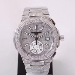 Replica Patek Philippe Nautilus Chronograph 5980 PF Stainless Steel & Diamonds Diamond Dial Swiss 7750