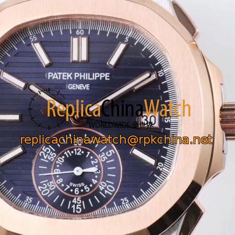 Replica Patek Philippe Nautilus Chronograph 5980/1AR-001 PP Rose Gold & Stainless Steel Blue Dial Swiss 7750