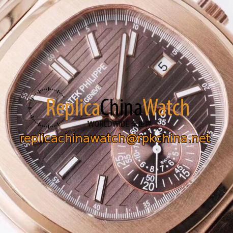 Replica Patek Philippe Nautilus Chronograph 5980/1R PP Rose Gold Chocolate  Dial Swiss 7750