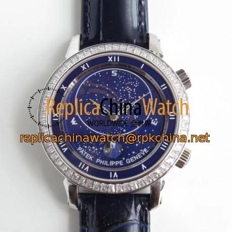 Replica Patek Philippe Grand Complications Sky Moon Celestial 5102G N Stainless Steel & Diamond Blue Dial Swiss 240 LU CL C