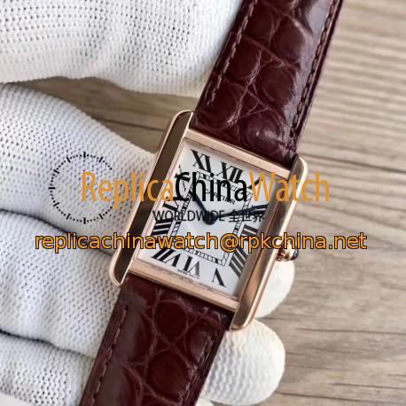 Replica Cartier Tank Solo Ladies 35MM W5200025 TK Rose Gold Silver Dial Swiss Ronda Quartz