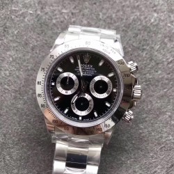 Replica Rolex Daytona Cosmograph 116520 N Stainless Steel 904L Black Dial Swiss 4130 Run 6@SEC