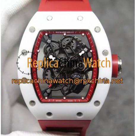 Replica Richard Mille RM55 White Ceramic Red Skeleton Dial M8215