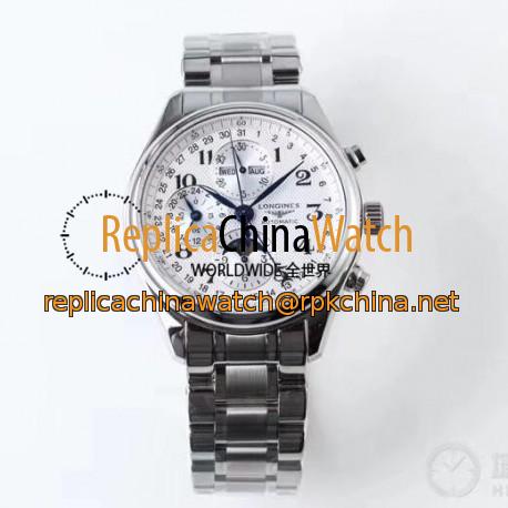 Replica Longines Master Collection Moonphase Chronograph L2.673.4.78.6 JF Stainless Steel White Dial Swiss 7751