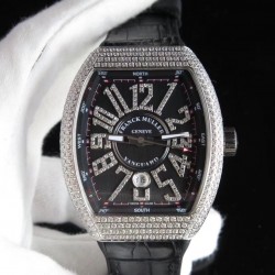 Replica Franck Muller Vanguard V45 SC DT OX Stainless Steel & Diamond Black Dial Swiss 2824-2