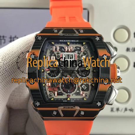 Replica Richard Mille RM011-03 McLaren Automatic Flyback Chronograph KV Black & Orange Forged Carbon Skeleton Dial Swiss 7750