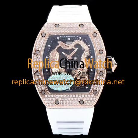 Replica Richard Mille RM051-01 Tourbillon Tiger & Dragon Michelle Yeoh  KV Rose Gold & Diamonds Skeleton Dial M8215