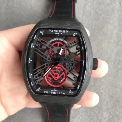 Replica Franck Muller Vanguard Skeleton V 45 S6 SQT CARBONE NR N Carbon Fiber Black & Red Skeleton Dial M9015