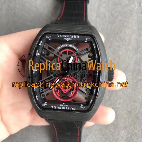 Replica Franck Muller Vanguard Skeleton V 45 S6 SQT CARBONE NR N Carbon Fiber Black & Red Skeleton Dial M9015