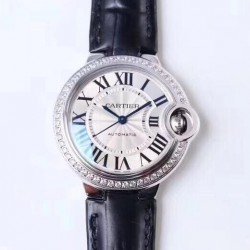 Replica Ballon Bleu De Cartier 33MM W4BB0016 TW Stainless Steel & Diamonds Silver Dial Seiko NH05A