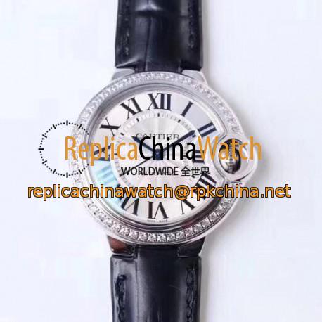 Replica Ballon Bleu De Cartier 33MM W4BB0016 TW Stainless Steel & Diamonds Silver Dial Seiko NH05A