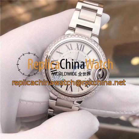 Replica Ballon Bleu De Cartier 33MM W4BB0016 TW Stainless Steel & Diamonds Silver Dial Seiko NH05A