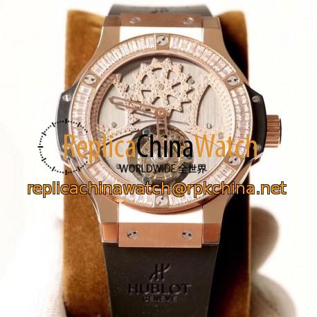 Replica Hublot Big Bang Tourbillon N Rose Gold Stainless Steel & Diamonds Dial Swiss Tourbillon