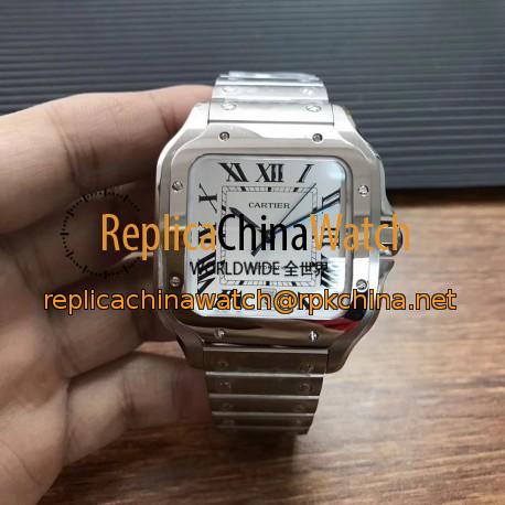 Replica Cartier Santos De Cartier Large 2018 WSSA0009 KOR Stainless Steel White Dial M9015