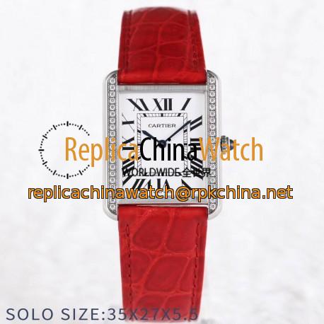 Replica Cartier Tank Solo Ladies 35MM AF Stainless Steel White Dial Swiss Ronda Quartz