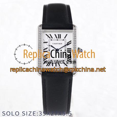 Replica Cartier Tank Solo Ladies 35MM AF Stainless Steel White Dial Swiss Ronda Quartz